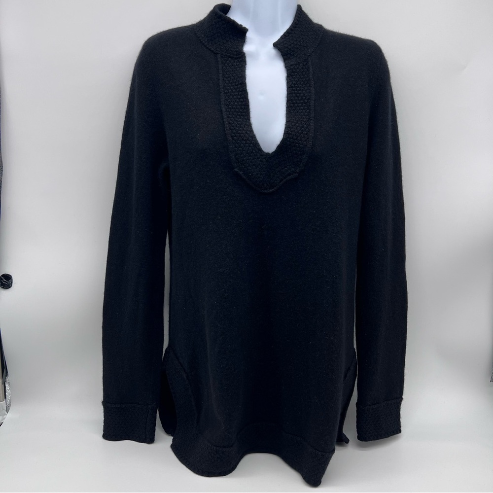 Tory Burch Black V-Neck Women's Tunic Style 100% Cashmere Sweater-Size M